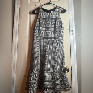 LOFT Black and White Maxi Skirt with Graphic Stripe Print
